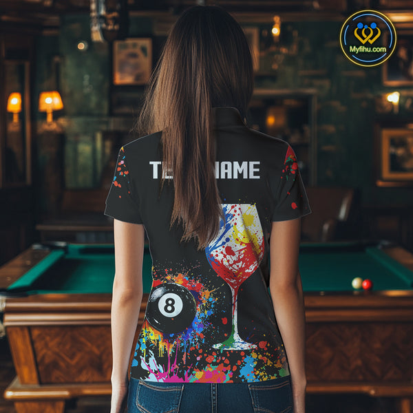 Personalized Colorful Splash 8 Ball Billiard Shirts For Women, Funny Wine Glass Custom Pool Jerseys TDM4100