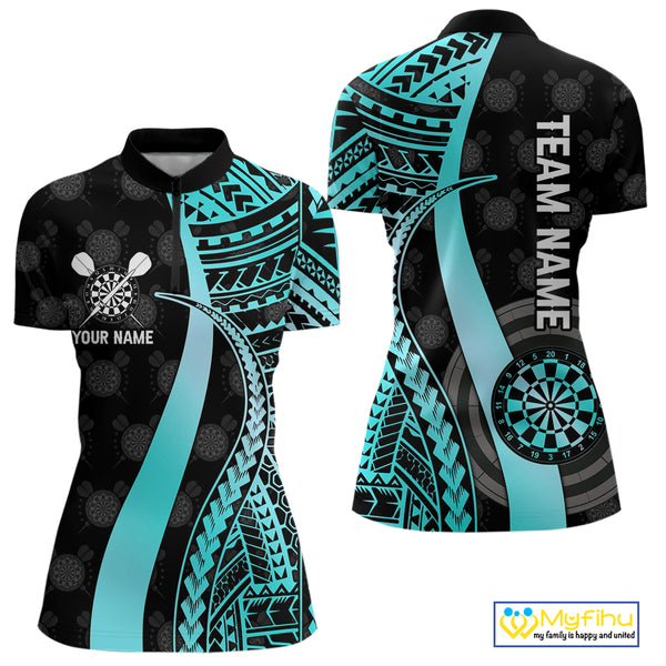Personalized Black And Turquoise Tribal Dart Shirts For Women Custom Dart Jersey Team Polo & 1/4 Zip TDM4106