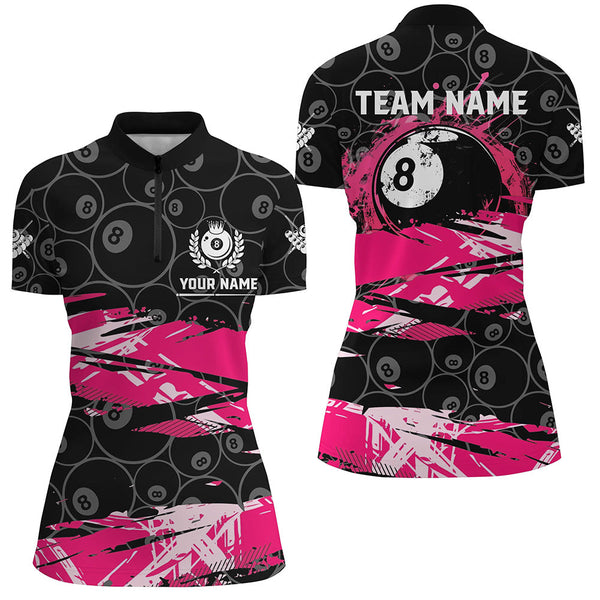 Custom Pink Grunge  Billiard 8 Ball Jerseys Shirts For Women, Personalized Billiard Pool Player Gifts TDM1939
