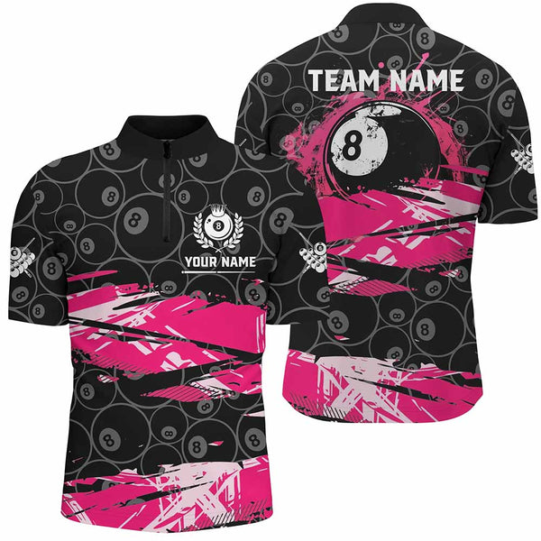 Custom Pink Grunge  Billiard 8 Ball Jerseys Shirts For Men, Personalized Billiard Pool Player Gifts TDM1939