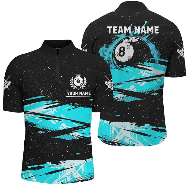 Custom Turquoise Grunge Billiard 8 Ball Jerseys Shirts For Men, Best Personalized Pool Player Gifts TDM1941