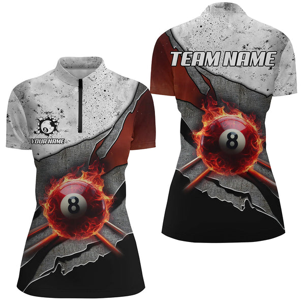 Personalized Grey Grunge Fire 8 Ball Pool  Billiard Women Shirts Custom Billiard Jersey For Pooler TDM1566