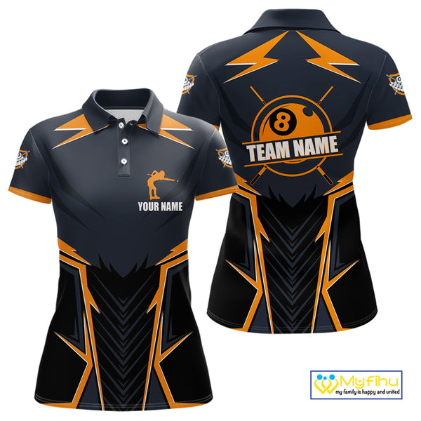 Billiard Jerseys For Women Custom Polo & Quarter-Zip Billiard Team Shirts, 8 Ball Pool Shirt |Orange TDM3829