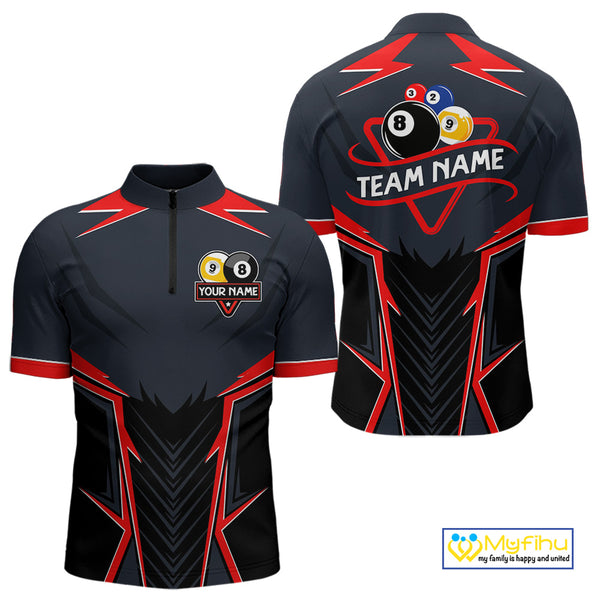 Billiard Jerseys For Men Custom Polo & 1/4 Zip Billiard Team Shirt, 8 Ball & 9 Ball Pool Shirt|Red TDM3830