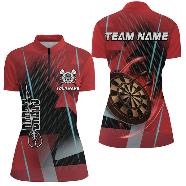 Personalized 3D All Over Print Darts Polo & Quarter-Zip Shirts For Women Custom Red Darts Team Jersey TDM1958