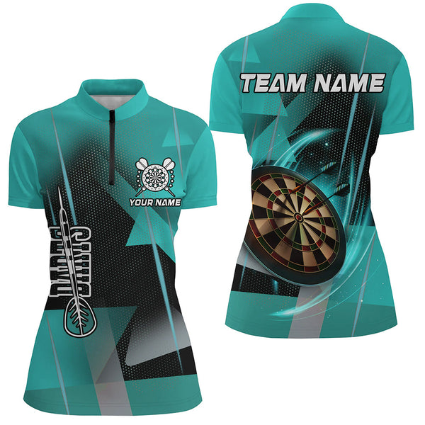 Personalized Darts Polo & Quarter-Zip 3D Printed Shirts For Women Custom Turquoise Darts Team Jersey TDM1959
