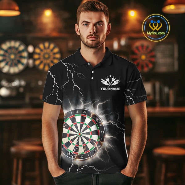 Custom Dartboard Thunder Lightning Dart Shirts For Men | Darts Polo & 1/4 Zip Team Jerseys TDM3961