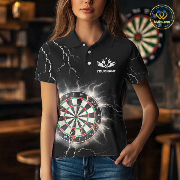 Custom Dartboard Thunder Lightning Dart Shirts For Women | Darts Polo & 1/4 Zip Team Jerseys TDM3961