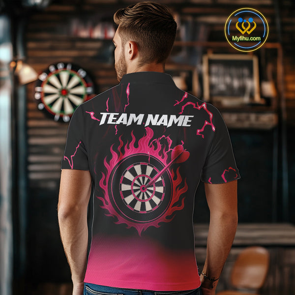 Pink And Black Lightning Arrow Custom Dart Shirts For Men| Darts Team Jersey – Polo & Quarter Zip TDM3965