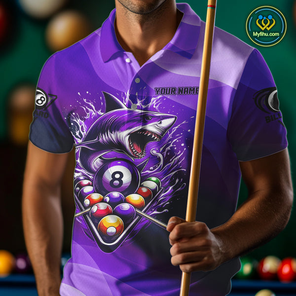 Personalized Purple Pool Ball Shark Billiard Shirts For Men Custom Team League Billiard Jerseys TDM3842