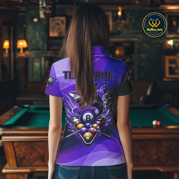 Personalized Purple Pool Ball Shark Billiard Shirts For Women Custom Team League Billiard Jerseys TDM3842
