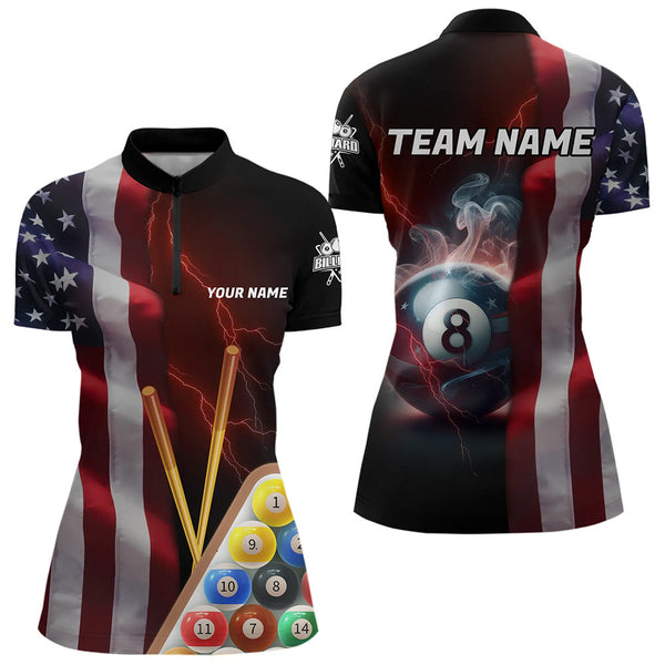 Personalized American Flag 8 Ball Pool Smoke Women Billiard Shirt Patriotic Lightning Billiard Jersey TDM3382