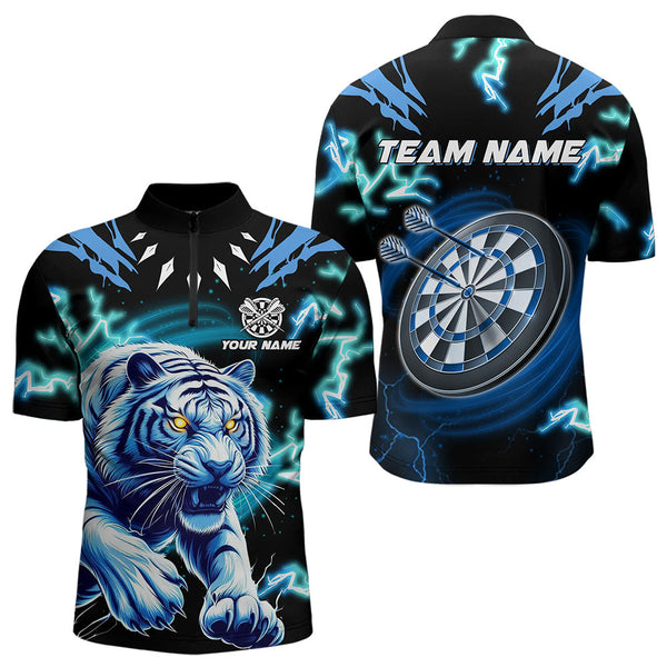 Personalized Blue 3D Tiger Thunder Lightning Dart Shirts For Men Custom Darts League Jerseys TDM3384