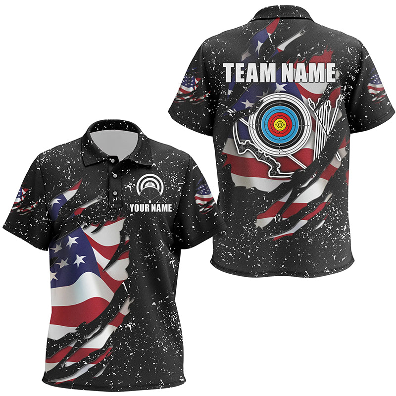 Grunge American Flag Target Archery Sets Kid Polo Shirts Custom Patriotic Archery Jersey Attire TDM1388