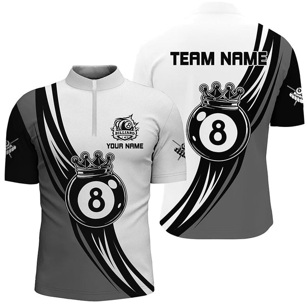 Personalized Black White 8 Ball Pool Crown Men Billiard Shirts, Best Billiard 8 Ball Team Jerseys TDM1772
