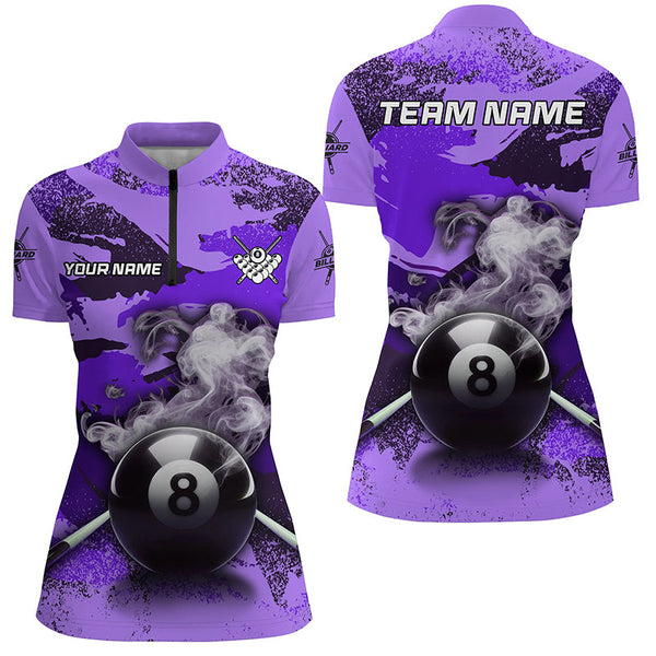 Personalized 8 Ball Pool Smoke Custom Purple Camo Women Billiard Shirts, Billiard Snooker Outfit TDM1968
