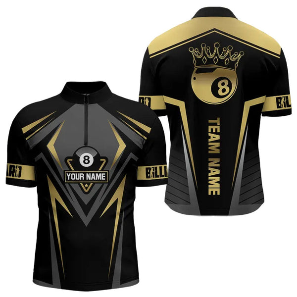 Customized 8 Ball Pool Crown Men Billiard Shirts, Gold And Black Billiard Team Shirts Pool Jerseys TDM3689