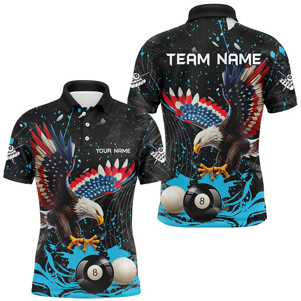 Custom Blue Grunge American Eagle Billiard Shirts For Men, Personalized Billiard Jerseys Apparel TDM1985