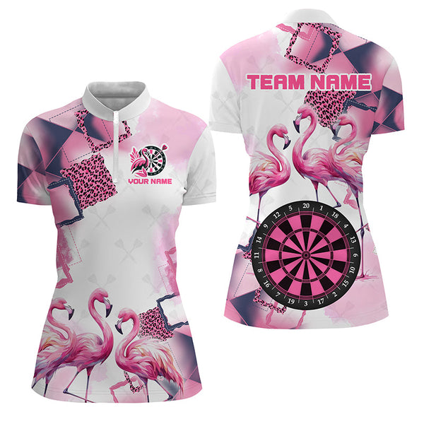 Pink Argyle Flamingo Custom Name Darts Shirts For Women, Darts Jerseys, Unique Darts Gift Apparel TDM2186