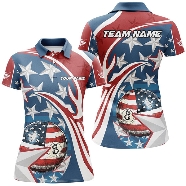 8 Ball Pool American Flag Pattern Custom Billiard Shirts For Women, Patriotic Billiard Apparel Attire TDM2191