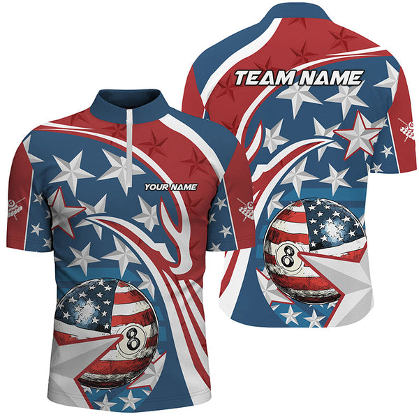 8 Ball Pool American Flag Pattern Custom Billiard Shirts For Men, Patriotic Billiard Apparel Attire TDM2191