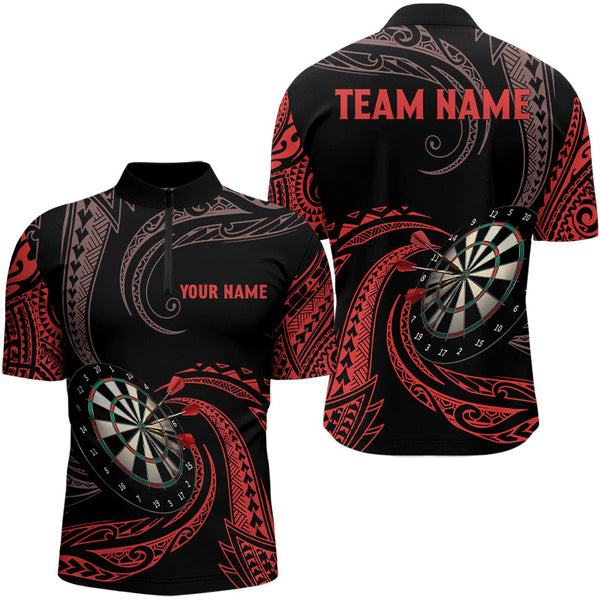 Personalized Red Tribal Darts Polo & Quarter Zip Shirts Custom Men Darts Shirts Dart Jerseys TDM3185