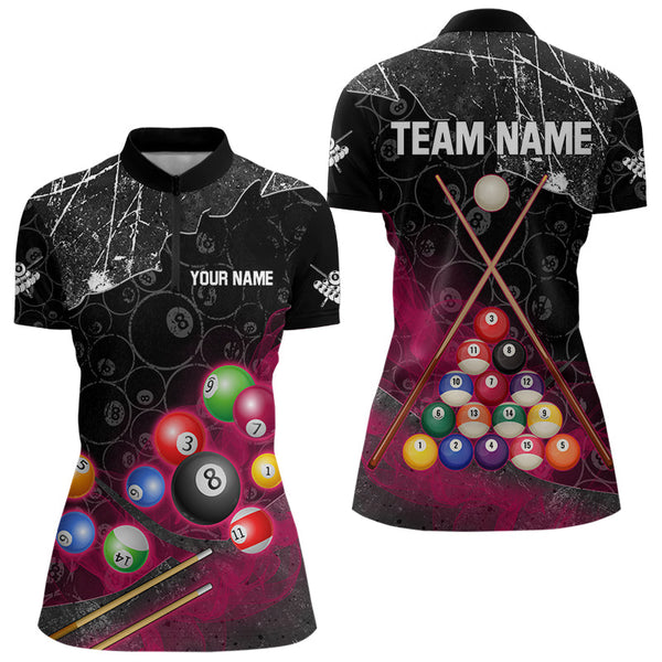 Personalized 8 Ball Pattern Smoke Women Billiard Shirts Custom 3D Billiard Balls Pool Jerseys | Pink TDM3192