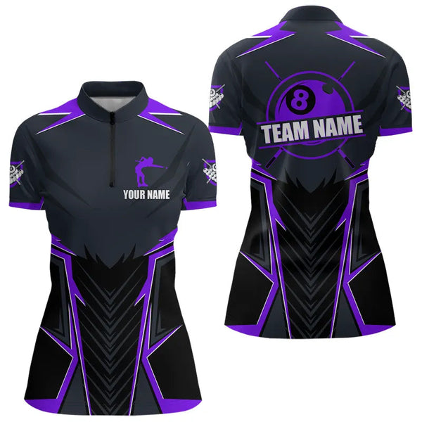 Billiard Jerseys For Women Custom Polo & Quarter-Zip Billiard Team Shirts, 8 Ball Pool Shirt |Purple TDM3532