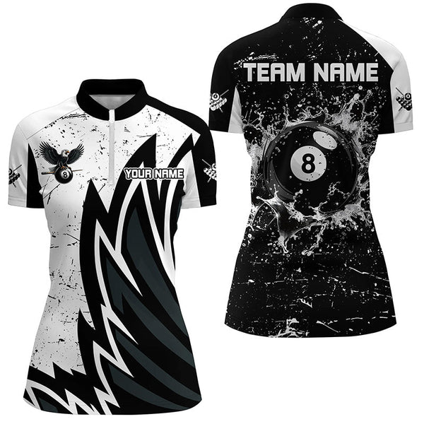 Custom Grunge Black White 8 Ball Pool In Water Women Billiard Shirts Custom Unique Billiard Jersey TDM1600