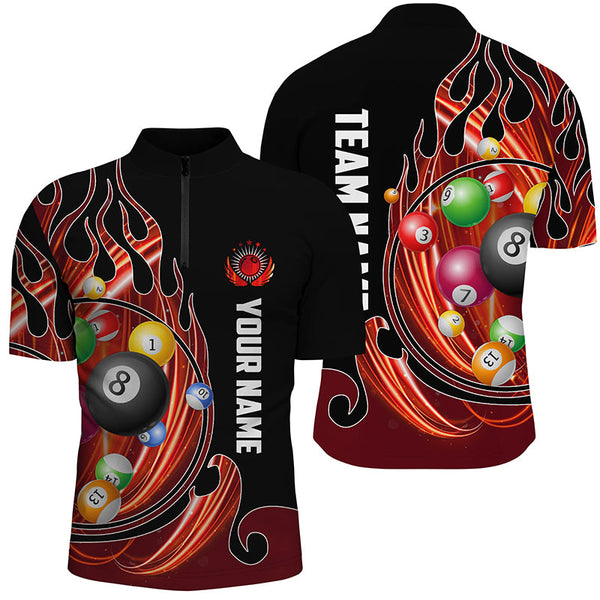 3D Billiard Balls Fire Flame Custom Pool Shirts For Men, Billiard League Team Jerseys | Orange TDM2718