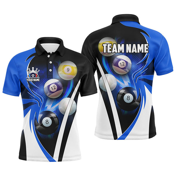 Personalized Billiard Tournament Shirts For Men Custom Team Name Billiard Balls Pool Jerseys | Blue TDM2470