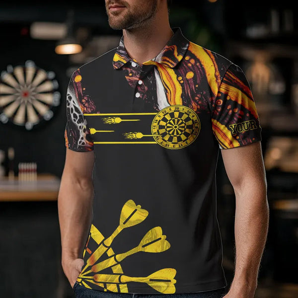 Yellow Golden Darts Tie Dye Polo & Quarter Zip Custom Dart Shirts For Men Glowing Dart Jerseys TDM3709