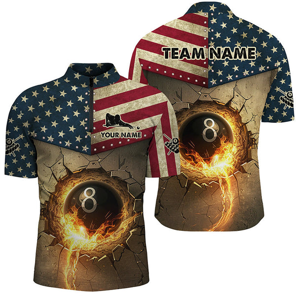 Custom Vintage US Flag 8 Ball Pool Burning Billiard Shirts For Men, Billiard Father's Day Gifts Best TDM1605