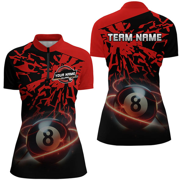 Personalized Red Billiard Ball 8 Thunder Pool Shirts For Women Custom Billiard Jerseys Short Sleeve TDM2483
