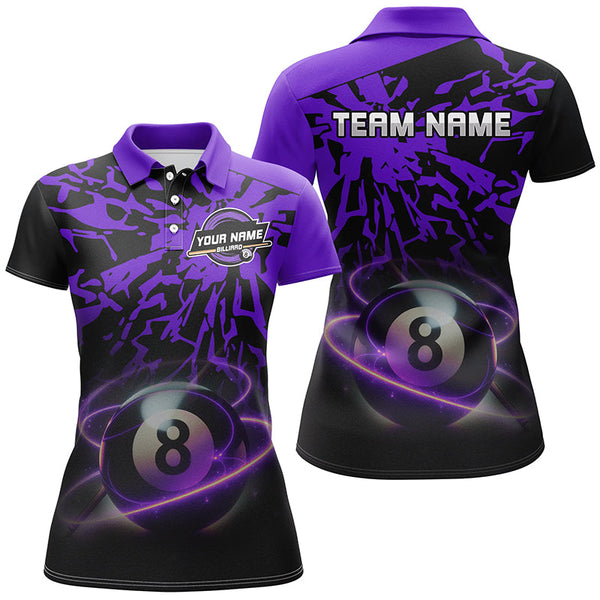 Personalized Purple Billiard Ball 8 Thunder Pool Shirts For Women Custom Billiard Jersey Short Sleeve TDM2485