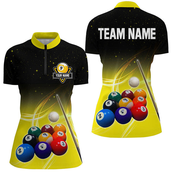 Galaxy 9 Ball Pool Custom Yellow Billiard Shirts For Women, Personalized Billiard Balls Sport Jerseys TDM2233