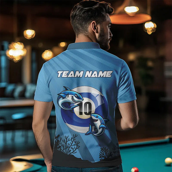 Personalized Shark 10 Ball Pool Blue Men Billiard Shirts Custom Funny Billiard Shirts Pool Jerseys TDM3427