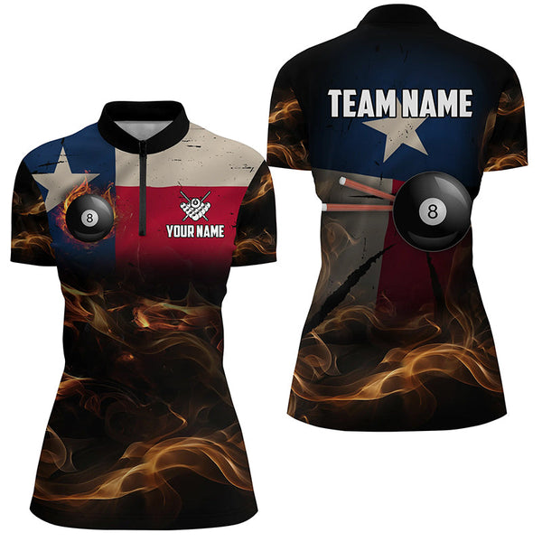 Personalized Texas Flag Vintage Smoke Billiard Shirts For Women, Patriotic Billiard Team Jerseys TDM2501