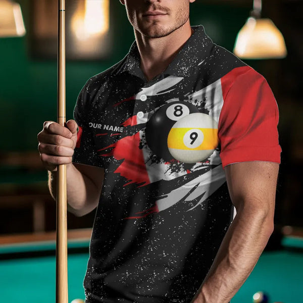 Custom Black Grunge Canada Flag 8 Ball & 9 Ball Billiard Shirts For Men, Patriotic Billiard Jerseys TDM3434