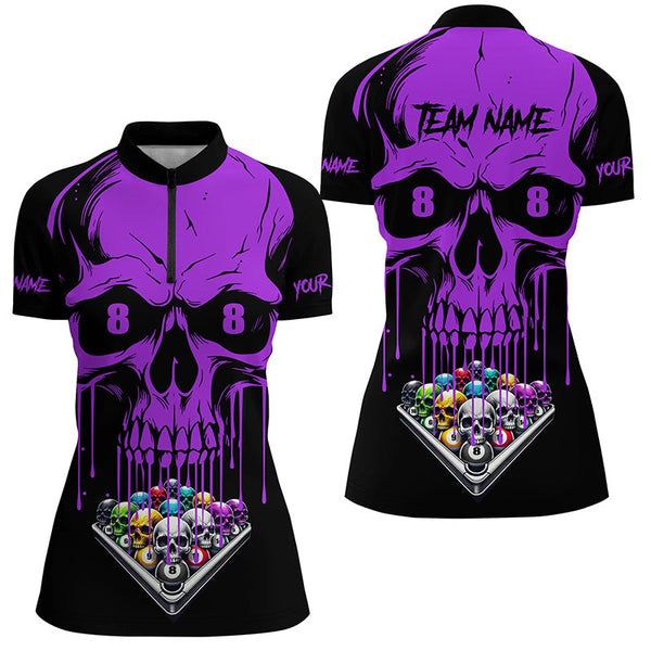 Personalized Skull Billiard Balls Funny Pool Shirts For Women, Unique Billiard Jersey Apparel |Purple TDM2777