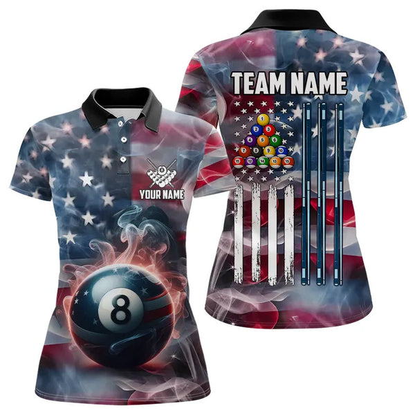 Personalized Smoke USA 8 Ball Pool Billiard Shirts For Women, Patriotic American Team Billiard Jersey TDM3602