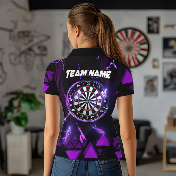 Purple Darts Arrow Thunder Lightning Dart Shirts For Women Custom Dart Team Jerseys Polo & 1/4 Zip TDM3764