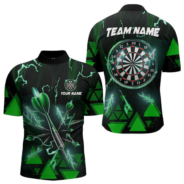 Green Darts Arrow Thunder Lightning Dart Shirts For Men Custom Dart Team Jerseys Polo & 1/4 Zip TDM3766