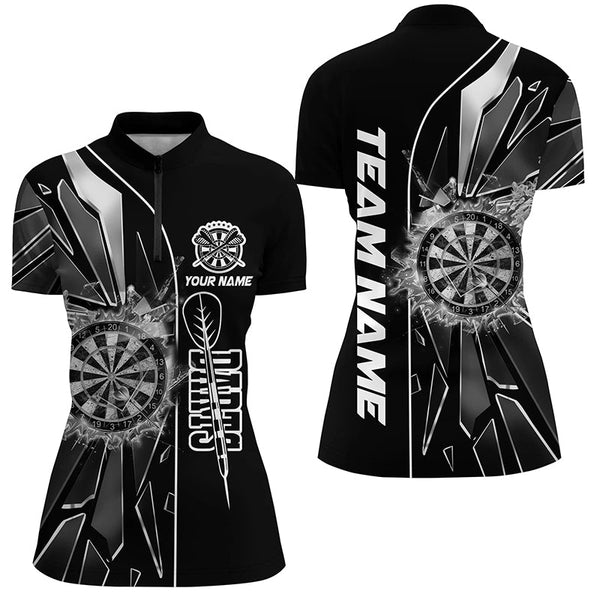 Personalized Black Break Glass 3D Darts Shirts For Women Custom Dart League Shirts Best Darts Jersey TDM2275