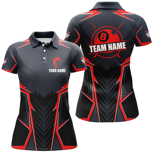 Billiard Jerseys For Women Custom Polo & Quarter-Zip Billiard Team Shirts, 8 Ball Pool Shirt |Red TDM3029