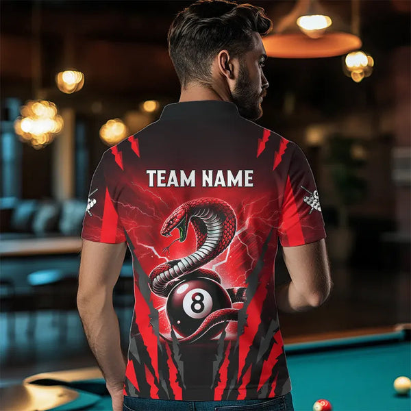 Personalized Thunder Lightning Cobra Snake Men Billiard Shirts, 8 Ball Billiard Team Jerseys |Red TDM3608