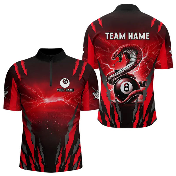 Personalized Thunder Lightning Cobra Snake Men Billiard Shirts, 8 Ball Billiard Team Jerseys |Red TDM3608