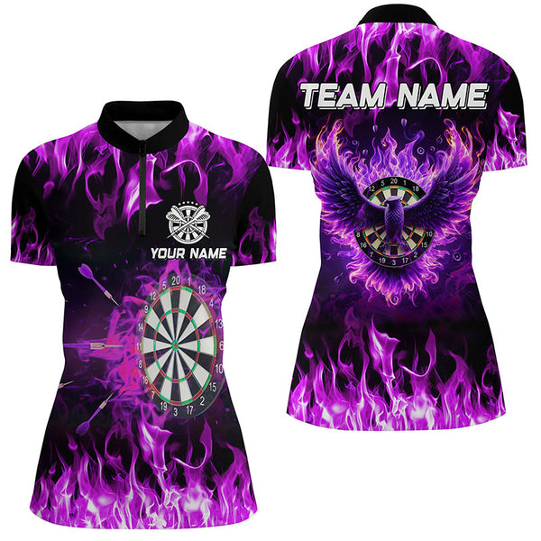 Personalized Purple Darts Board Fire Flame Eagle Darts Shirts For Women Custom Darts Team Jerseys TDM1646