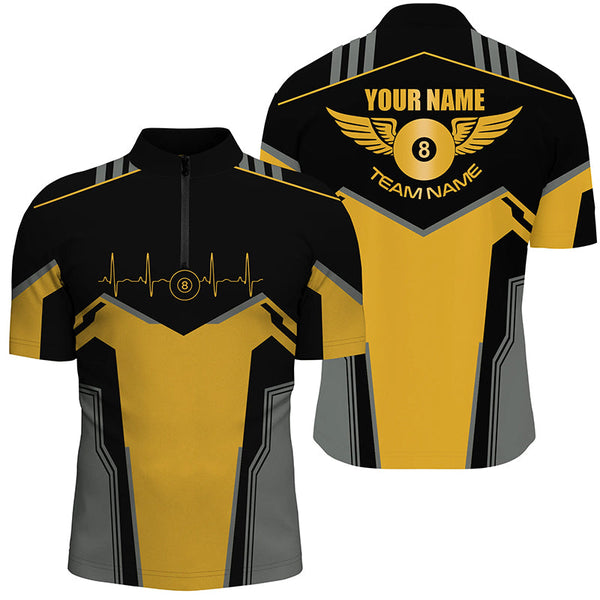 Personalized Billiard 8 Ball Wings Short Sleeve Men's Shirts,  Billiard Jerseys Tournament |Yellow TDM2303