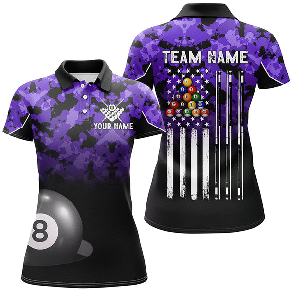 8 Ball Pool Purple Camo Custom Billiard Shirts For Women, Patriotic US Flag Billiard Team Jerseys TDM2314